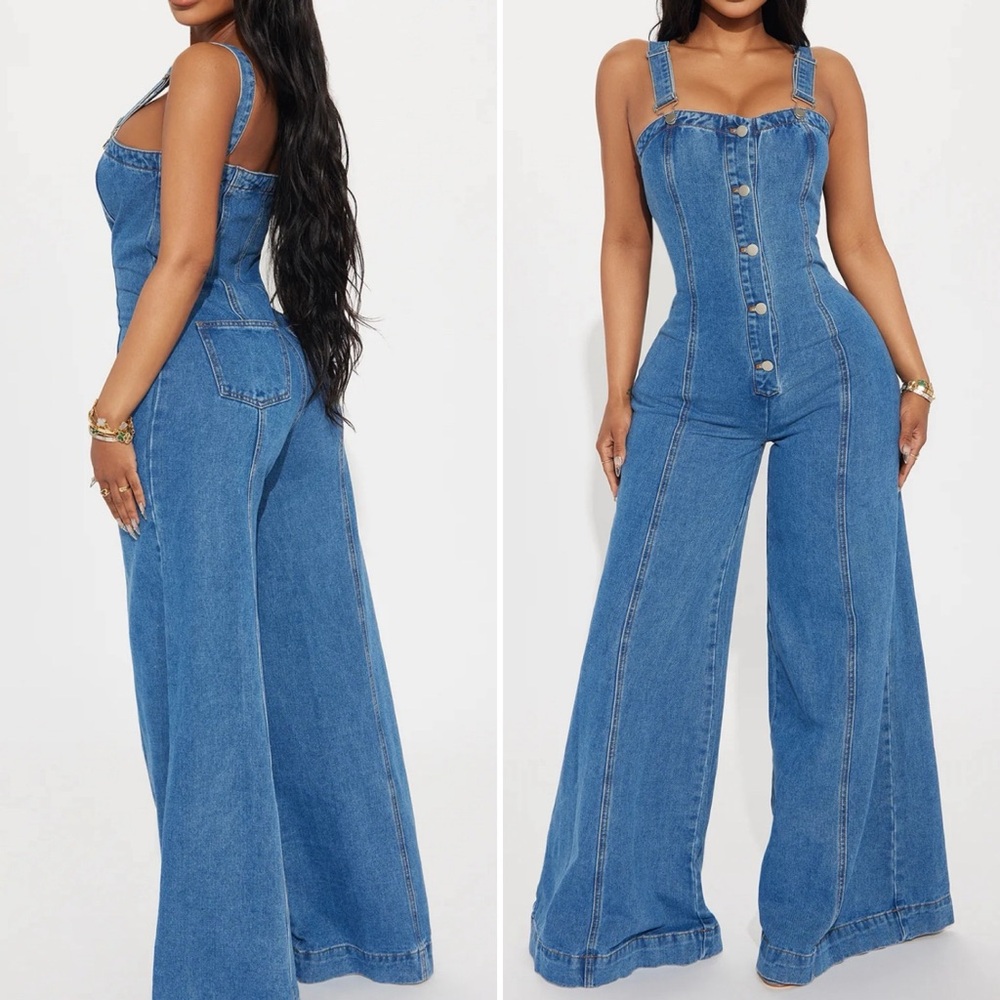 Chic Medium Wash Denim Jumpsuit